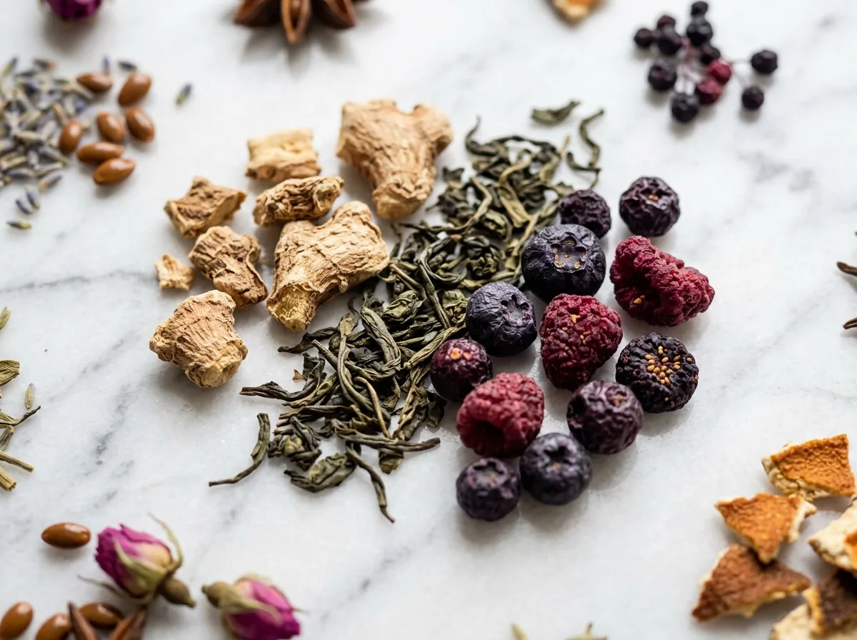 Dried botanical herbs and roots used in plant-based supplements